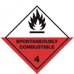 Toon details van 4.2 Voor zelfontbranding vatbare stoffen met tekst ("Spontaneously Combustible")