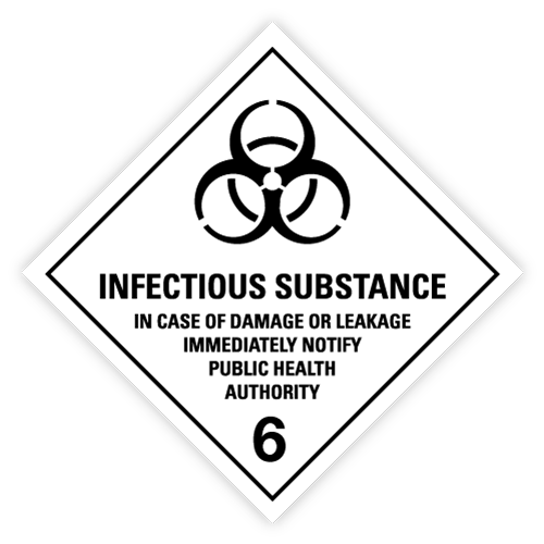 Toon details van 6.2 Infectueuze stoffen met tekst ("Infectious Substance")